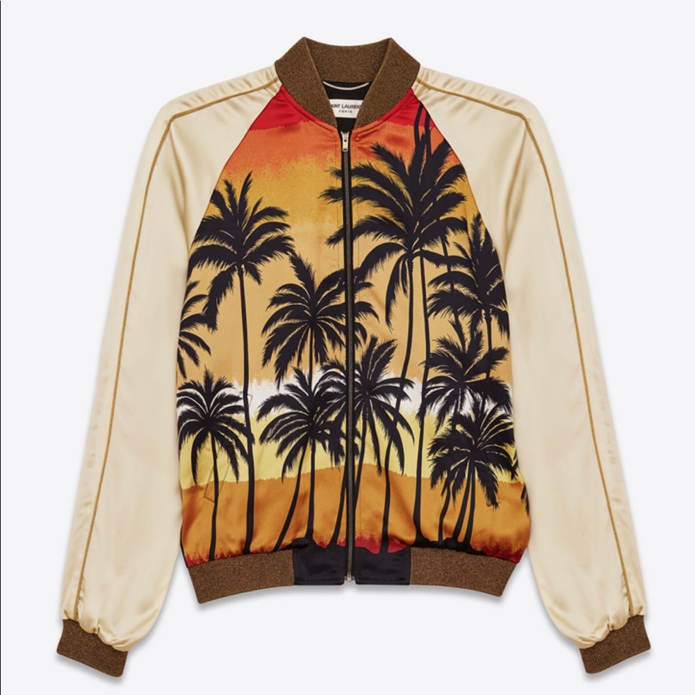 TEDDY JACKET IN BEIGE, RED, YELLOW AND BLACK PALMS